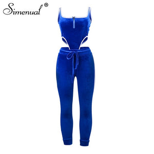 Simenual Velvet Sexy V Neck Women Matching