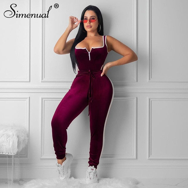 Simenual Velvet Sexy V Neck Women Matching