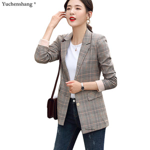 Mode femme droite longue Plaid Blazer automne