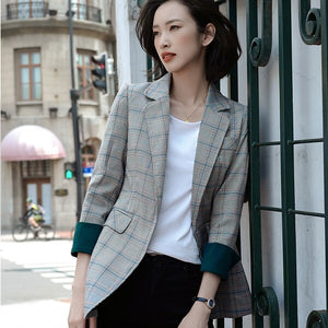 Mode femme droite longue Plaid Blazer automne