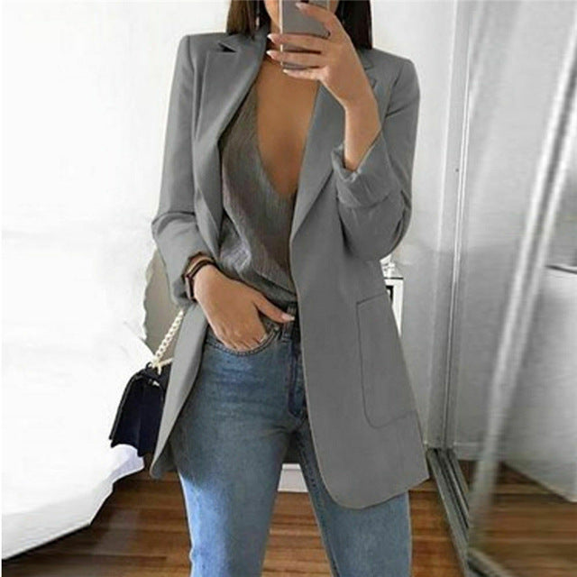 1pc automne femmes décontracté à manches longues manteau costume mince Cardigan hauts Blazer veste Outwear formel femmes col en V blazer grande poche